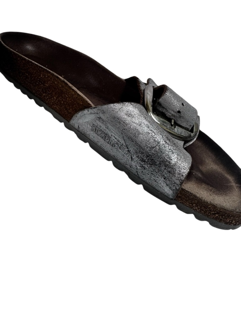Birkenstock Madrid Big Buckle Leather Metallic Silver 9 Sandals Slides 40 Flats - Picture 12 of 16